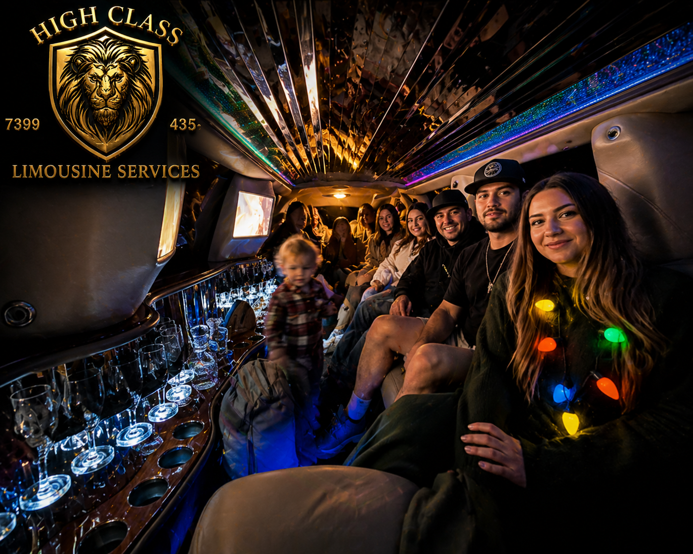 Limousine interior with gold mood lighting